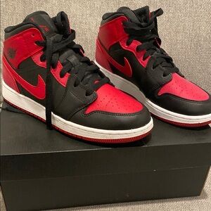 Nike Air Jordan 1 Mid Red and Black High-Top Sneakers